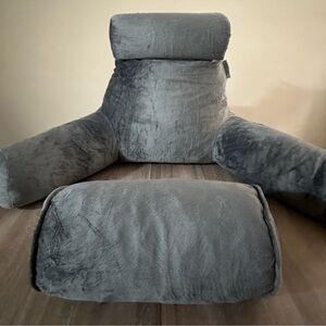 NESTL XL Plush Bed Backrest Reading Pillow with Arm Supports - Gray